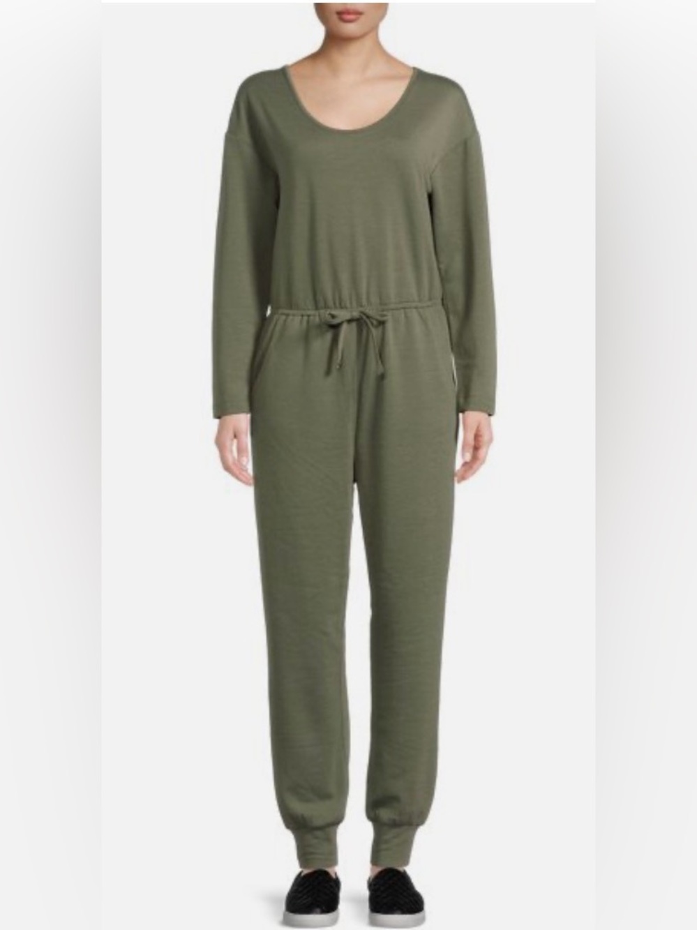 NO BOUNDRIES Long Sleeve Fleece Jumpsuit Crisscross Back ARMY GREEN size XL